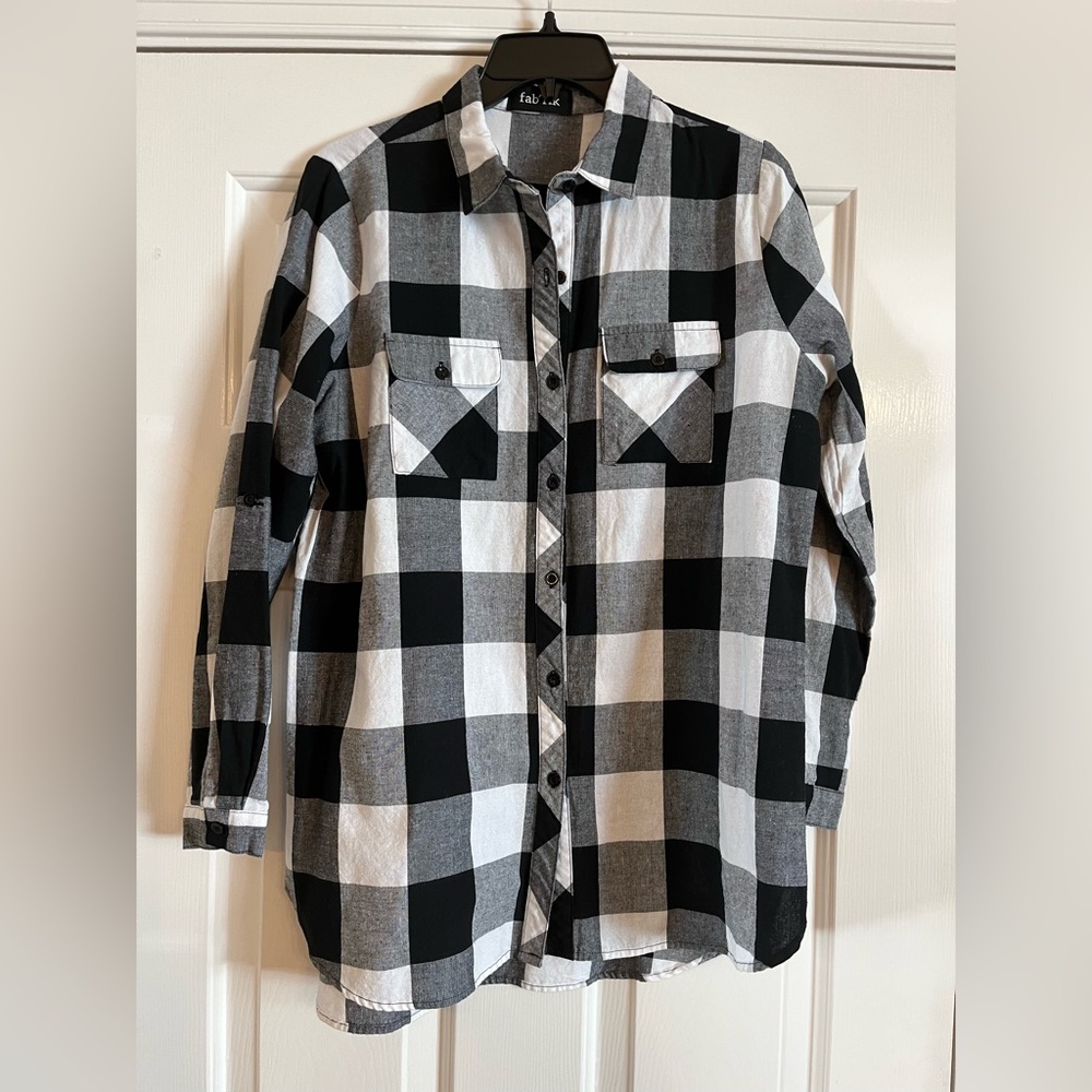 NWOT FABRIK black white buffalo check shirt L